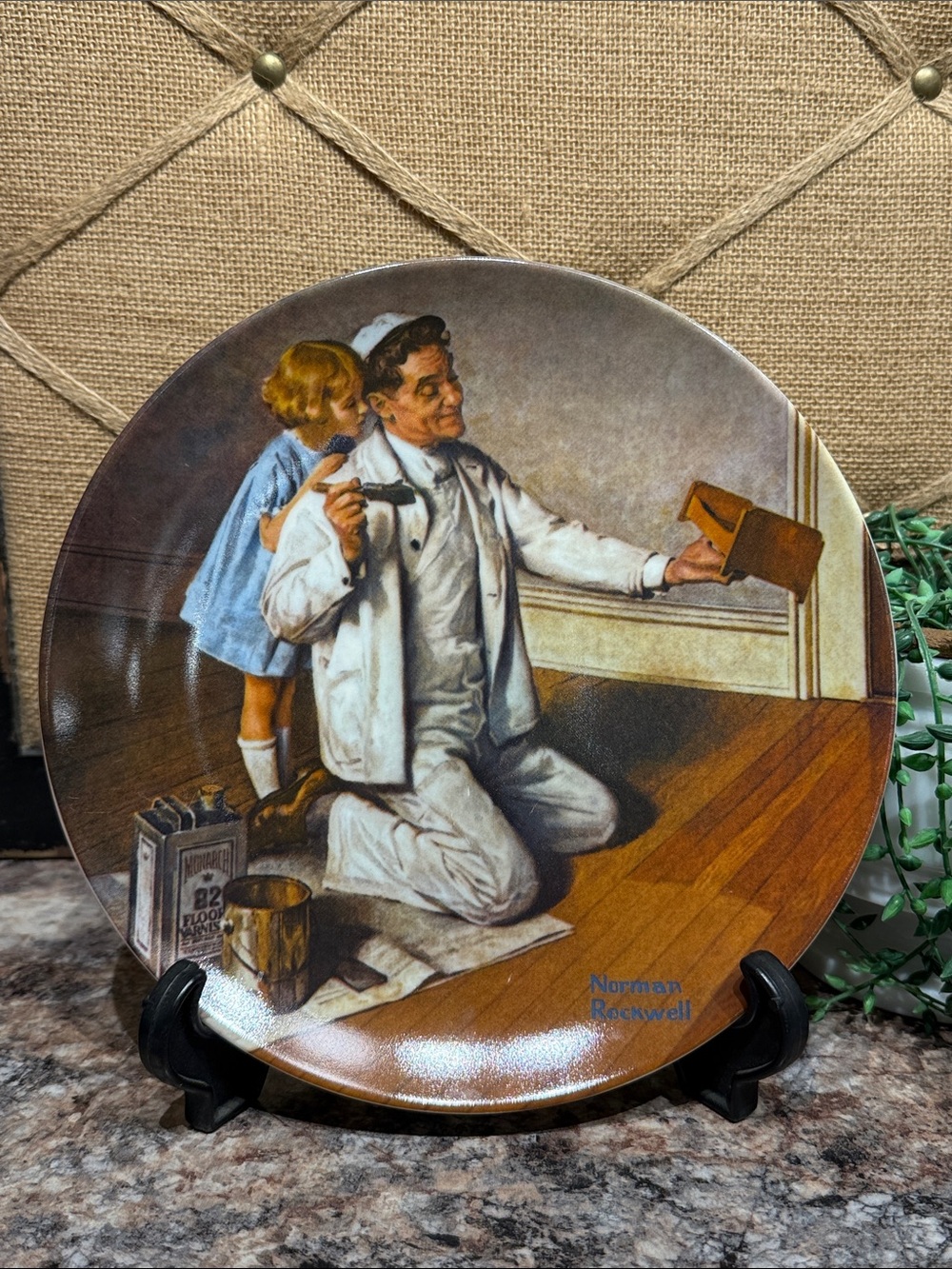 Norman Rockwell Painter & Child Plate in Brown, Cream, Blue